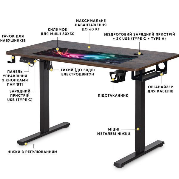 Комп'ютерний стіл з регулюванням висоти Mealux PowerDesk Energy Antique EVO-201 Energy A/B фото