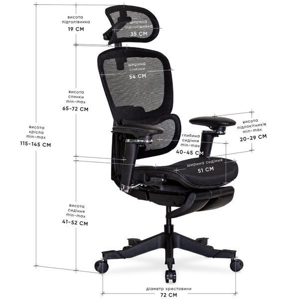 Ортопедичне офісне крісло для комп'ютера Mealux Q5 Air Black HF-Q5 M/B фото