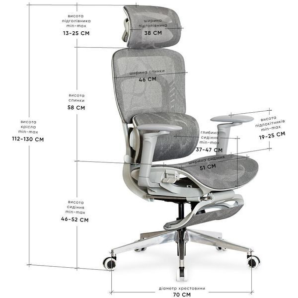 Крісло для роботи з масажем та підставкою Mealux M10 Air Massage Grey  HF-M10 M/G фото