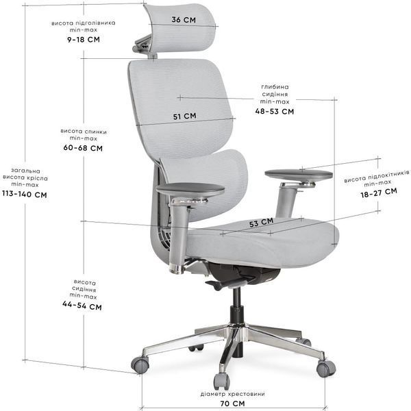 Ортопедическое компьютерное кресло для работы Mealux D2 Air Fabric Grey HF-D2 F/G фото