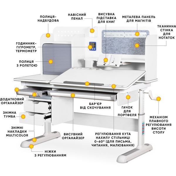 Дитяча парта для школяра Mealux Winnipeg Plus Grey BD-630 WG с тумбой фото