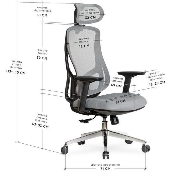 Офісне крісло для комп'ютера Mealux Flow Fabric Grey HF-B30 F/G фото
