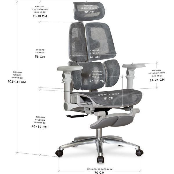 Ортопедичне крісло для роботи Mealux S3 Air Plus Grey HF-S3 M/G фото